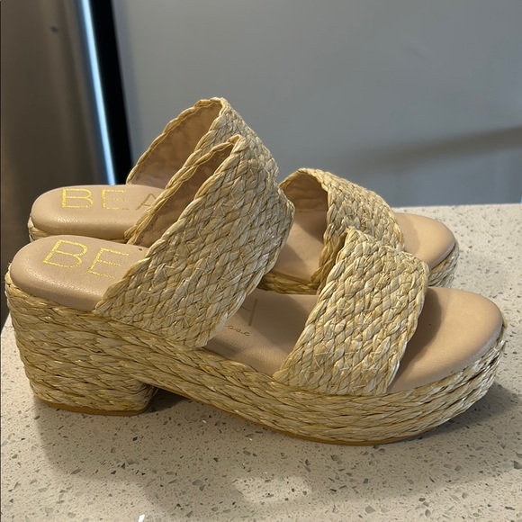 Tan Textured Flat Sandals with Woven Straps - Picture 4 of 4